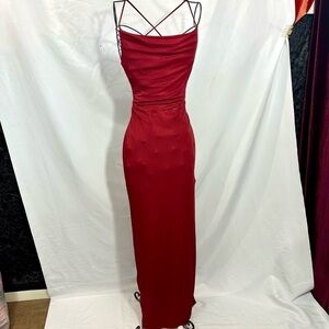 Y2K Opera red shimmery maxi dress with leg slit size M